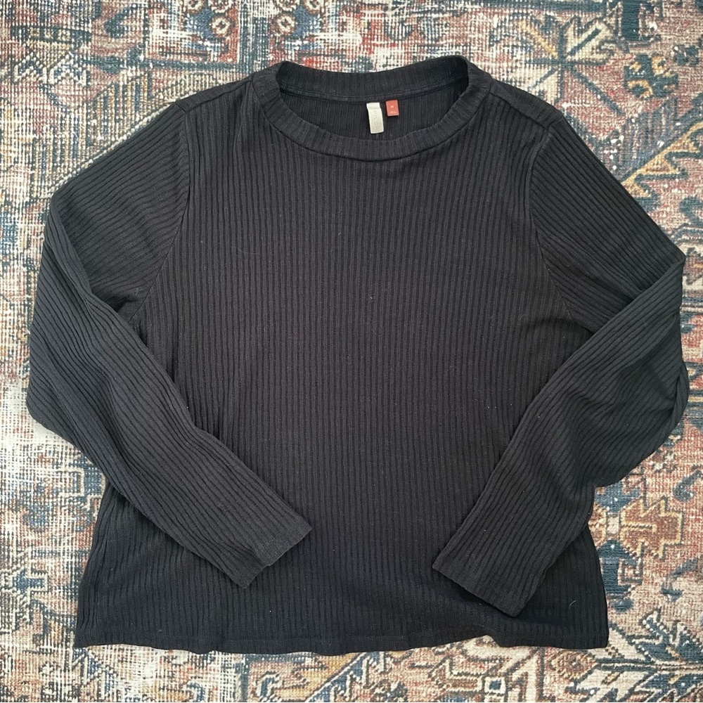 Anthropologie Pilcro Black Ribbed Long Sleeve Knit Top